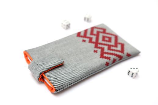 Motorola Nexus 6 sleeve case pouch light denim magnetic closure red ornament Motorola Nexus 6 sleeve case pouch light denim magnetic closure red ornament