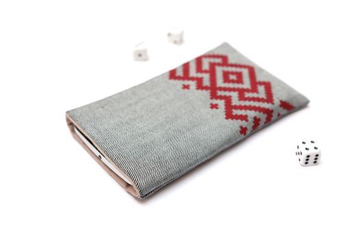 Motorola Moto G5 Plus sleeve case pouch light denim with red ornament Motorola Moto G5 Plus sleeve case pouch light denim with red ornament