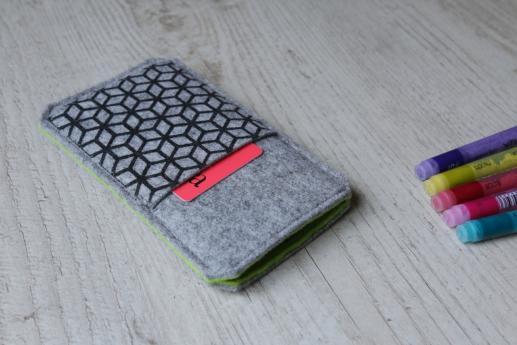 Motorola Moto Z Play sleeve case pouch light felt pocket black cube pattern Motorola Moto Z Play sleeve case pouch light felt pocket black cube pattern