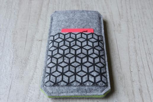 Motorola Moto Z Play sleeve case pouch light felt pocket black cube pattern Motorola Moto Z Play sleeve case pouch light felt pocket black cube pattern