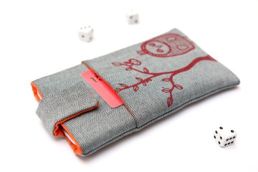 Sony Xperia X Performance sleeve case pouch light denim magnetic closure pocket red owl Sony Xperia X Performance sleeve case pouch light denim magnetic closure pocket red owl