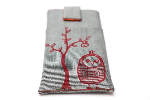 Sony Xperia X Performance sleeve case pouch light denim magnetic closure pocket red owl Sony Xperia X Performance sleeve case pouch light denim magnetic closure pocket red owl