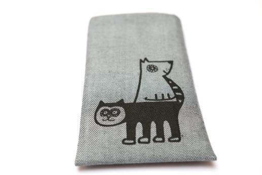Sony Xperia X Performance sleeve case pouch light denim with black cat and dog Sony Xperia X Performance sleeve case pouch light denim with black cat and dog