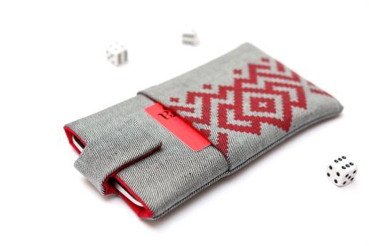 Xiaomi Mi 4i sleeve case pouch light denim magnetic closure pocket red ornament Xiaomi Mi 4i sleeve case pouch light denim magnetic closure pocket red ornament