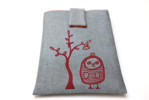 Kobo Touch sleeve case ereader light denim magnetic closure red owl Kobo Touch sleeve case ereader light denim magnetic closure red owl