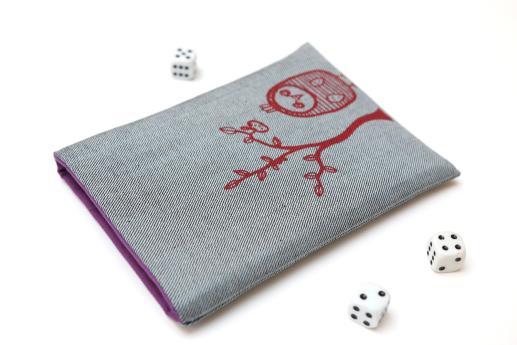 Kobo Mini sleeve case ereader light denim with red owl Kobo Mini sleeve case ereader light denim with red owl