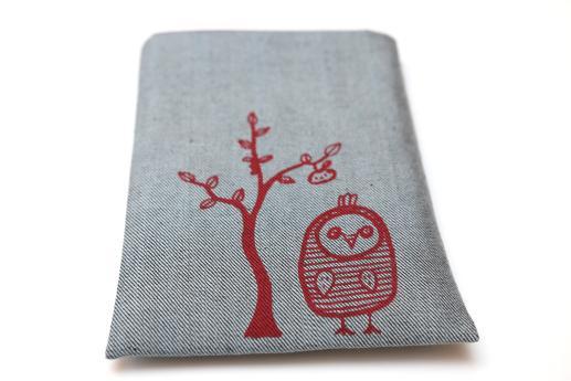 Kobo Aura ONE sleeve case ereader light denim with red owl Kobo Aura ONE sleeve case ereader light denim with red owl