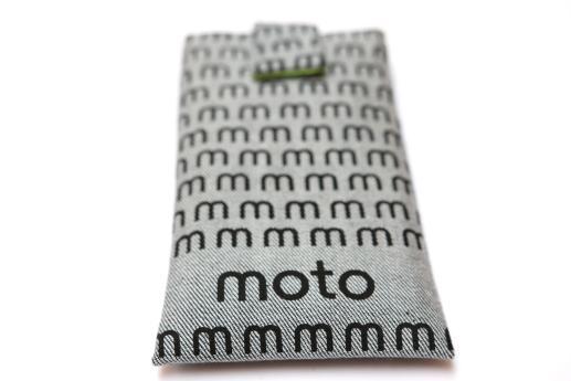 Motorola Moto G4 Play sleeve case pouch light denim magnetic closure black moto pattern Motorola Moto G4 Play sleeve case pouch light denim magnetic closure black moto pattern
