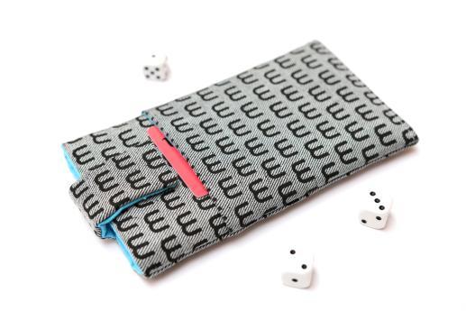 Motorola Nexus 6 sleeve case pouch light denim magnetic closure pocket black M pattern Motorola Nexus 6 sleeve case pouch light denim magnetic closure pocket black M pattern
