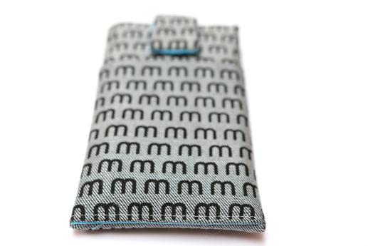 Motorola Nexus 6 sleeve case pouch light denim magnetic closure pocket black M pattern Motorola Nexus 6 sleeve case pouch light denim magnetic closure pocket black M pattern