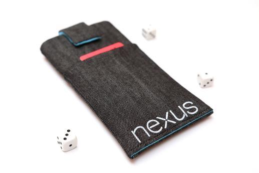 LG Nexus 5X sleeve case pouch dark denim magnetic closure pocket white Nexus logo LG Nexus 5X sleeve case pouch dark denim magnetic closure pocket white Nexus logo