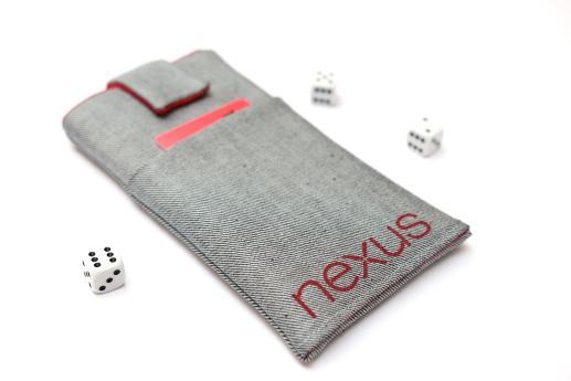 LG Nexus 5X sleeve case pouch light denim magnetic closure pocket red Nexus logo LG Nexus 5X sleeve case pouch light denim magnetic closure pocket red Nexus logo
