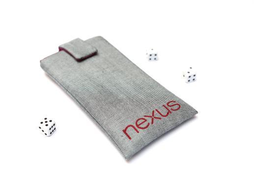 Motorola Nexus 6 sleeve case pouch light denim magnetic closure red Nexus logo Motorola Nexus 6 sleeve case pouch light denim magnetic closure red Nexus logo