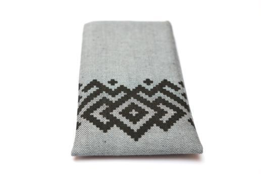HTC One M9 sleeve case pouch light denim with black ornament HTC One M9 sleeve case pouch light denim with black ornament