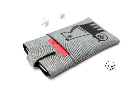 Samsung Galaxy S9 sleeve case pouch light denim magnetic closure pocket black cat and dog Samsung Galaxy S9 sleeve case pouch light denim magnetic closure pocket black cat and dog