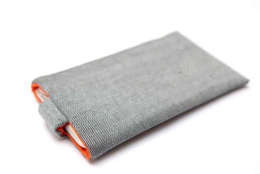 OnePlus 6 sleeve case pouch light denim magnetic closure black cat and dog OnePlus 6 sleeve case pouch light denim magnetic closure black cat and dog