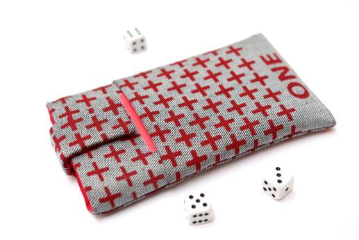 OnePlus 6 sleeve case pouch light denim magnetic closure pocket red one plus pattern OnePlus 6 sleeve case pouch light denim magnetic closure pocket red one plus pattern