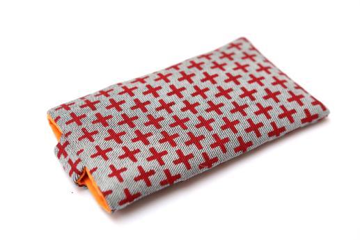 OnePlus 6 sleeve case pouch light denim magnetic closure pocket red plus pattern OnePlus 6 sleeve case pouch light denim magnetic closure pocket red plus pattern