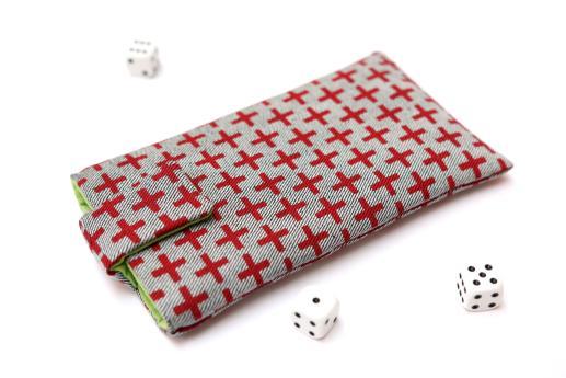 OnePlus 6 sleeve case pouch light denim magnetic closure red plus pattern OnePlus 6 sleeve case pouch light denim magnetic closure red plus pattern