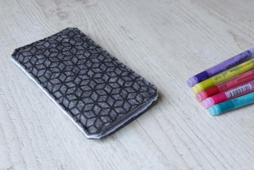 HTC One M9 sleeve case pouch dark felt black cube pattern HTC One M9 sleeve case pouch dark felt black cube pattern