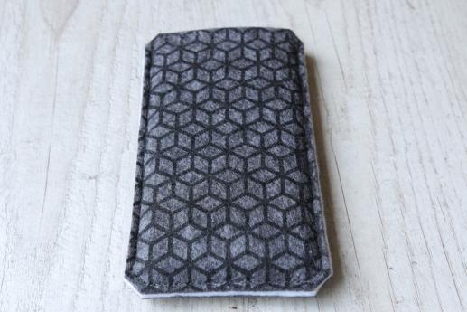 HTC One M9 sleeve case pouch dark felt black cube pattern HTC One M9 sleeve case pouch dark felt black cube pattern