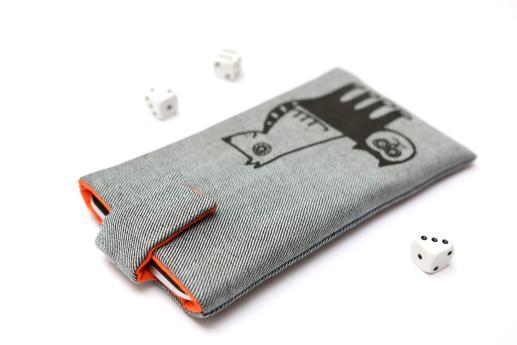 OnePlus 6T sleeve case pouch light denim magnetic closure black cat and dog OnePlus 6T sleeve case pouch light denim magnetic closure black cat and dog