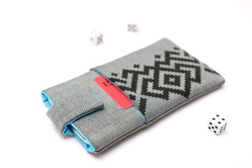 Apple iPhone 11 sleeve case pouch light denim magnetic closure pocket black ornament Apple iPhone 11 sleeve case pouch light denim magnetic closure pocket black ornament