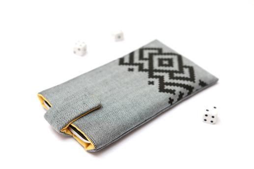 Apple iPhone 11 sleeve case pouch light denim magnetic closure black ornament Apple iPhone 11 sleeve case pouch light denim magnetic closure black ornament