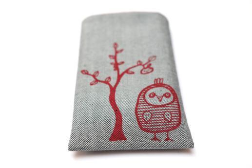 Apple iPhone 11 sleeve case pouch light denim with red owl Apple iPhone 11 sleeve case pouch light denim with red owl