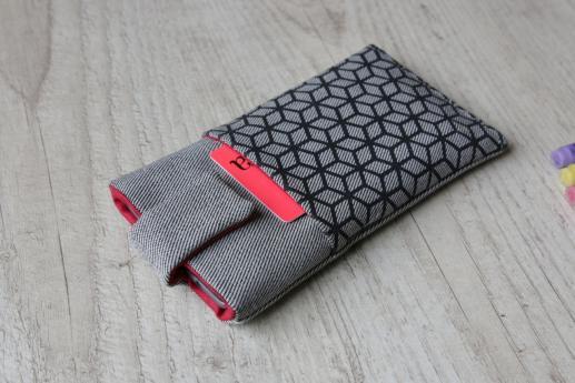 Apple iPhone 11 sleeve case pouch light denim magnetic closure pocket black cube pattern Apple iPhone 11 sleeve case pouch light denim magnetic closure pocket black cube pattern