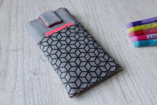 Apple iPhone 11 sleeve case pouch light denim magnetic closure pocket black cube pattern Apple iPhone 11 sleeve case pouch light denim magnetic closure pocket black cube pattern