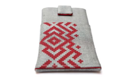 LG Stylo 5 sleeve case pouch light denim magnetic closure pocket red ornament LG Stylo 5 sleeve case pouch light denim magnetic closure pocket red ornament