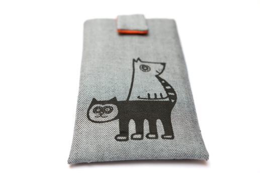 LG Stylo 5 sleeve case pouch light denim magnetic closure black cat and dog LG Stylo 5 sleeve case pouch light denim magnetic closure black cat and dog